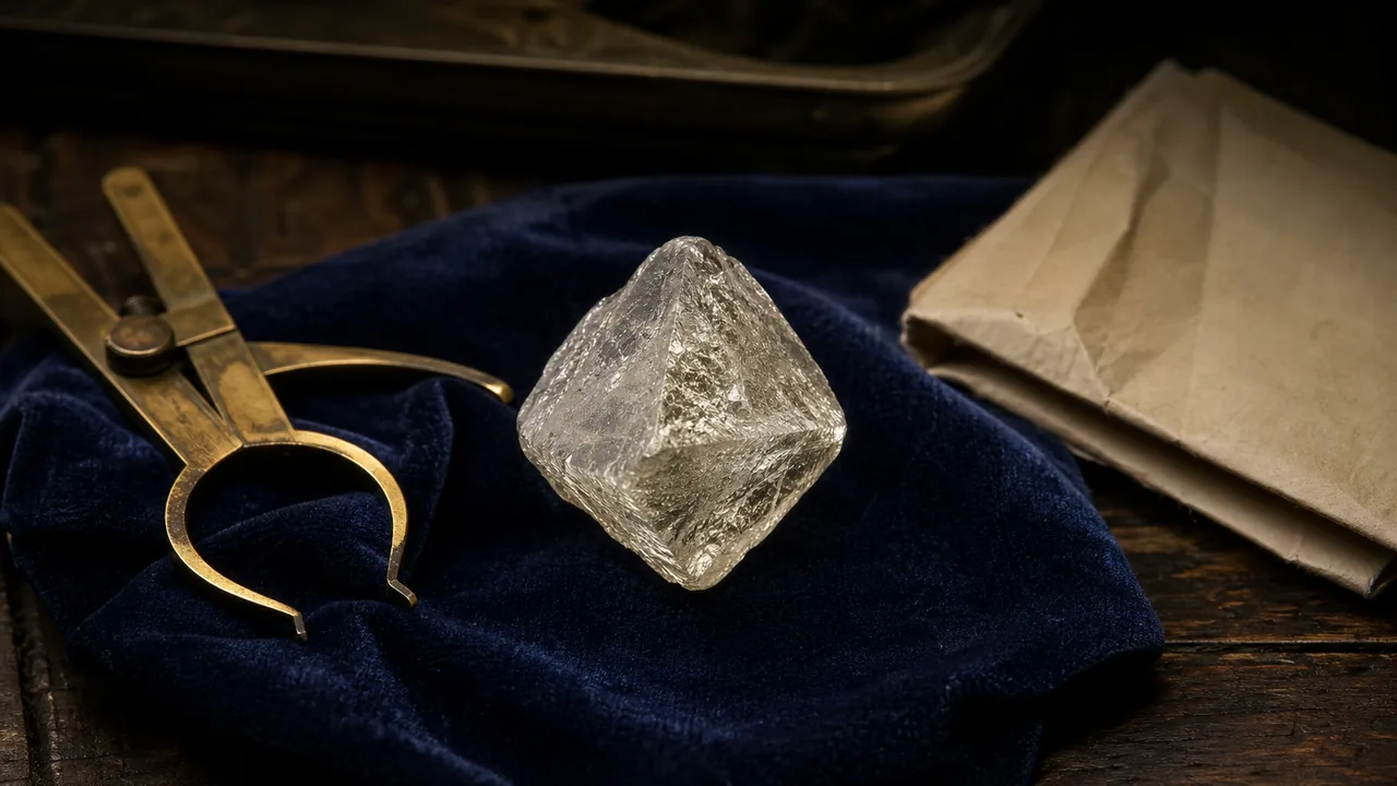Replicas of the nine principal Cullinan stones arranged in order of size on a dark tray, the large pear-shaped Great Star of Africa at the head of the row.